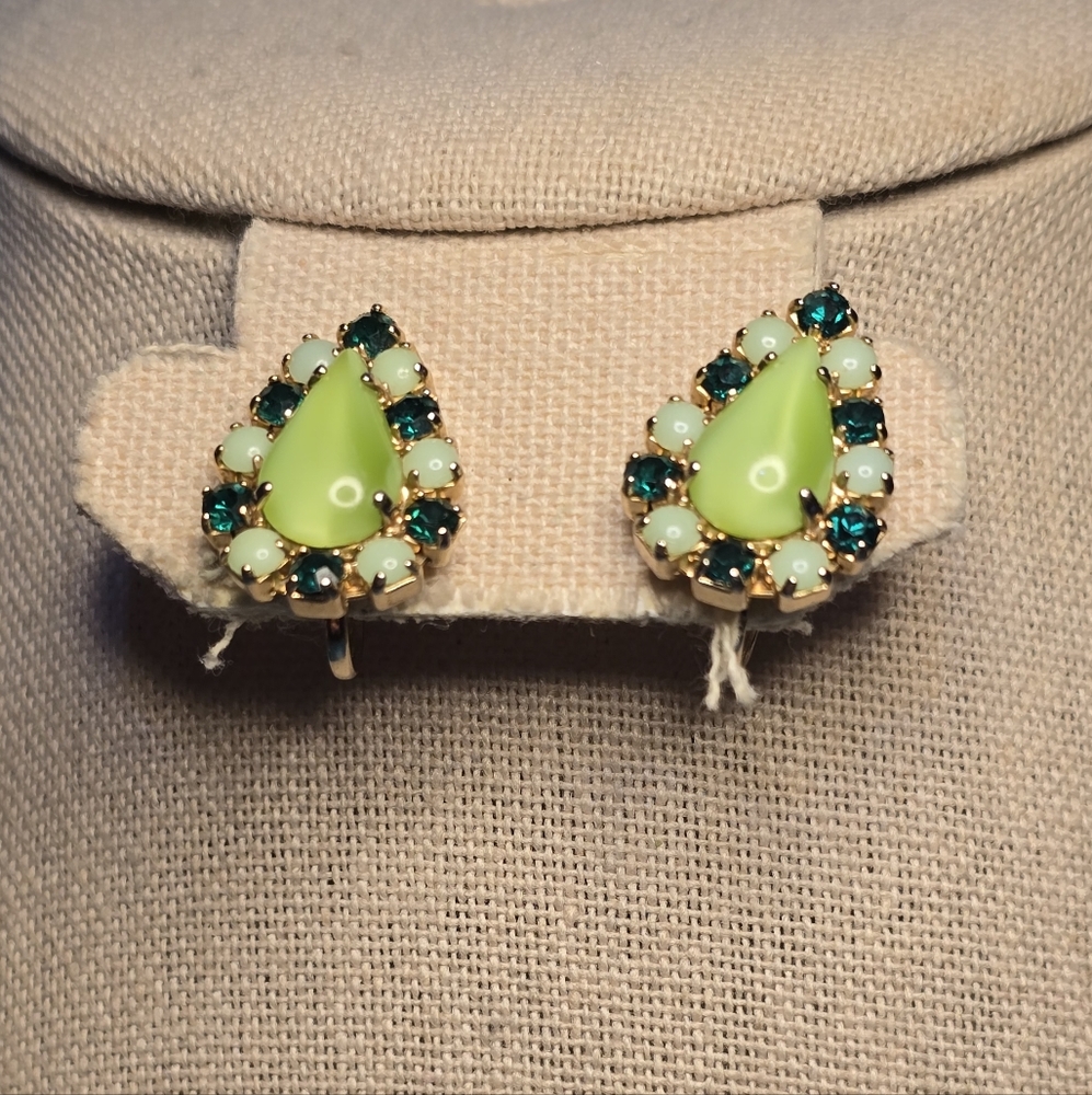 Elegant Teardrop Earrings With Green Stones